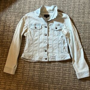 Jcrew indigo denim jean jacket in light wash, size L.